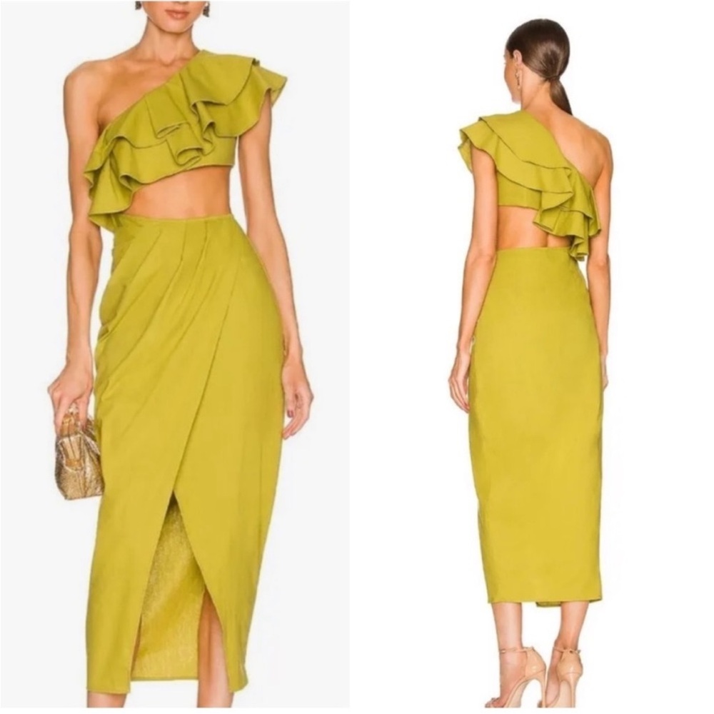 REVOLVE YAURA Green Titi One-Shoulder Ruffle Dress US 2 UK 6
